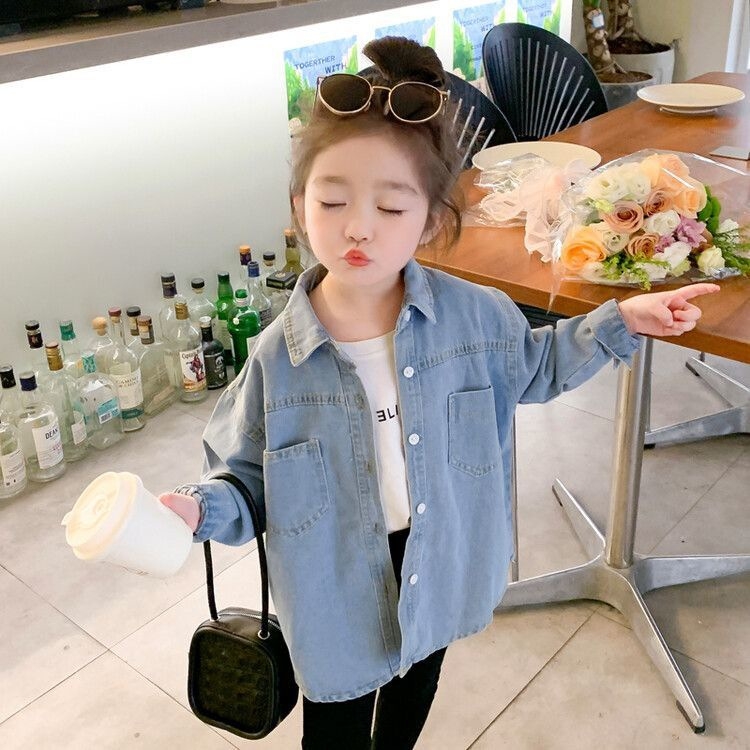 Geacă din denim pentru fete, stil coreean, primăvară și toamnă, închidere cu nasturi, protecție UV, căptușeală 100%