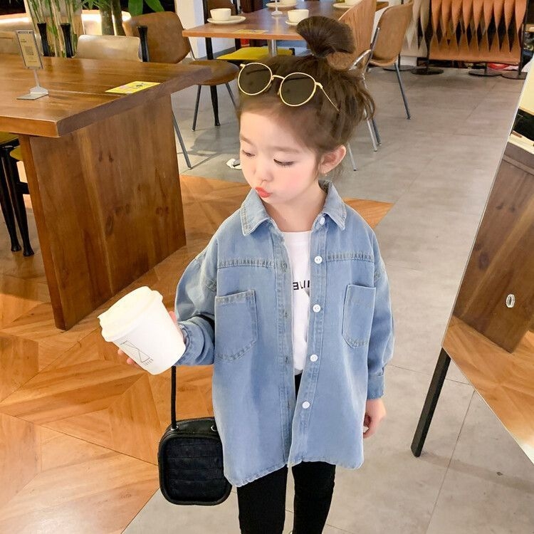 Geacă din denim pentru fete, stil coreean, primăvară și toamnă, închidere cu nasturi, protecție UV, căptușeală 100%