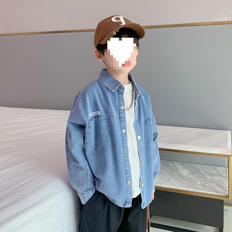 Cămașă denim pentru băieți, mânecă lungă, bumbac 81–90%, stil lejer, primăvară și toamnă