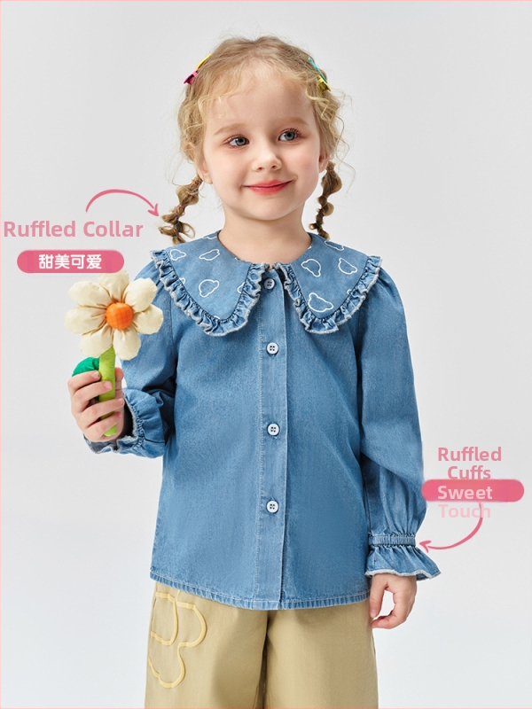 Meitenēm kokvilnas garām piedurknēm krekliņš - apaļš kakls, mīksts audums, vecums 3–8 gadi