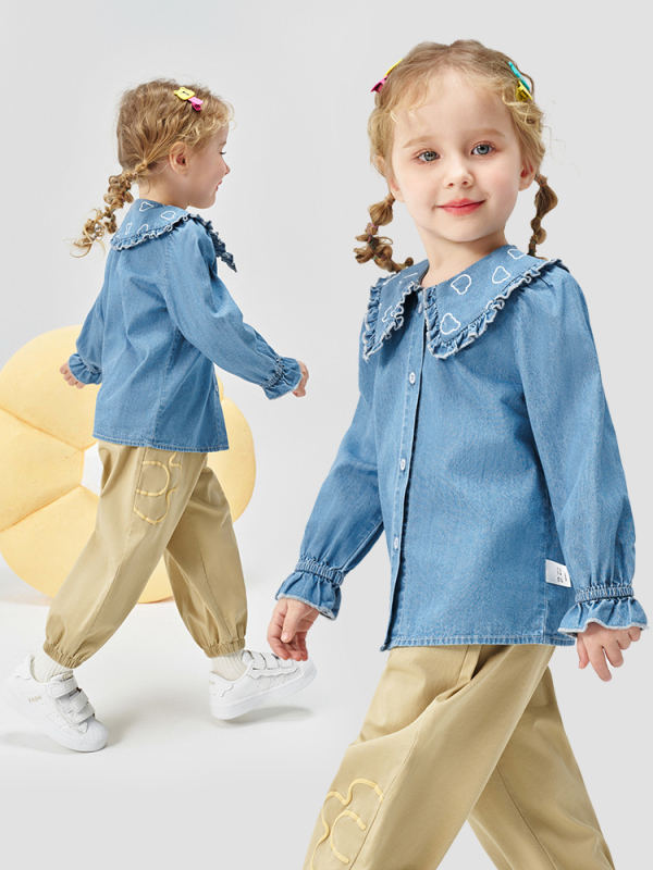 Bluza din bumbac pentru fetițe, mâneci lungi - guler rotund, material moale, pentru copii 3–8 ani