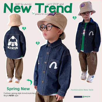 Zēnu džinsa jaka-virs - 99% kokvilna, garas piedurknes, apkakle ar reveru, vienkrāsaina, pavasaris un rudens