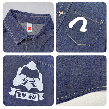 Jachetă-cămașă din denim pentru băieți - 99% bumbac, mâneci lungi, guler rever, culoare solidă, primăvară și toamnă