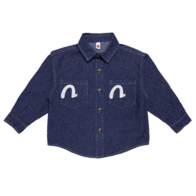 Jachetă-cămașă din denim pentru băieți - 99% bumbac, mâneci lungi, guler rever, culoare solidă, primăvară și toamnă