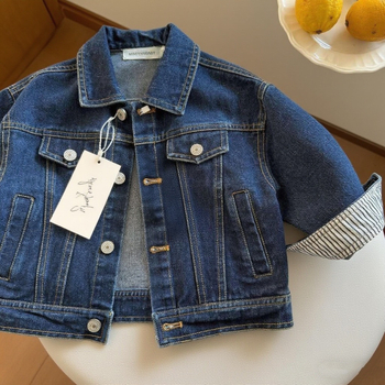 Jachetă de denim pentru copii, stil casual, închidere cu nasturi, denim cowboy, toamnă 2025