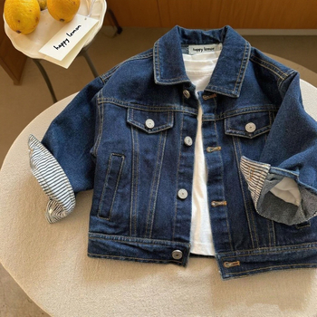Jachetă de denim pentru copii, stil casual, închidere cu nasturi, denim cowboy, toamnă 2025