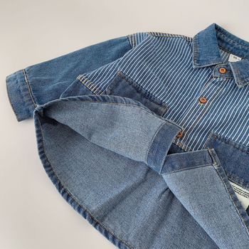 Dječja denimska košulja, korejskog stila, ovratnik rever, dugi rukavi, denim 100% pamuk