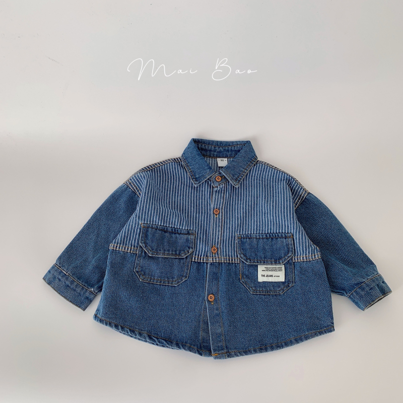 Dječja denimska košulja, korejskog stila, ovratnik rever, dugi rukavi, denim 100% pamuk