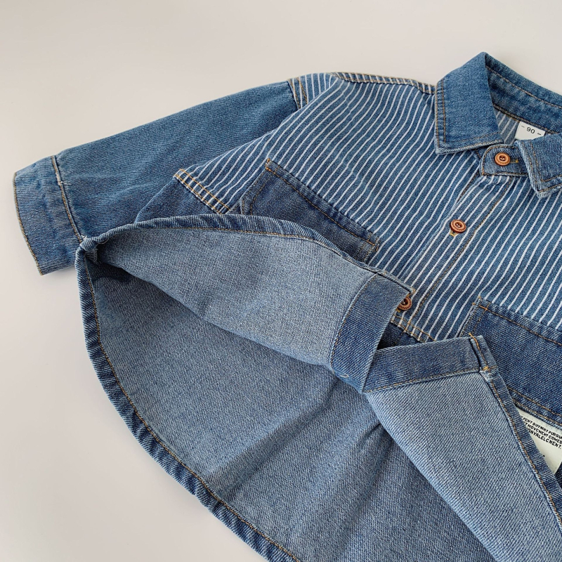 Dječja denimska košulja, korejskog stila, ovratnik rever, dugi rukavi, denim 100% pamuk