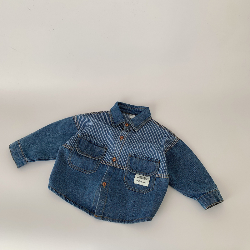Dječja denimska košulja, korejskog stila, ovratnik rever, dugi rukavi, denim 100% pamuk