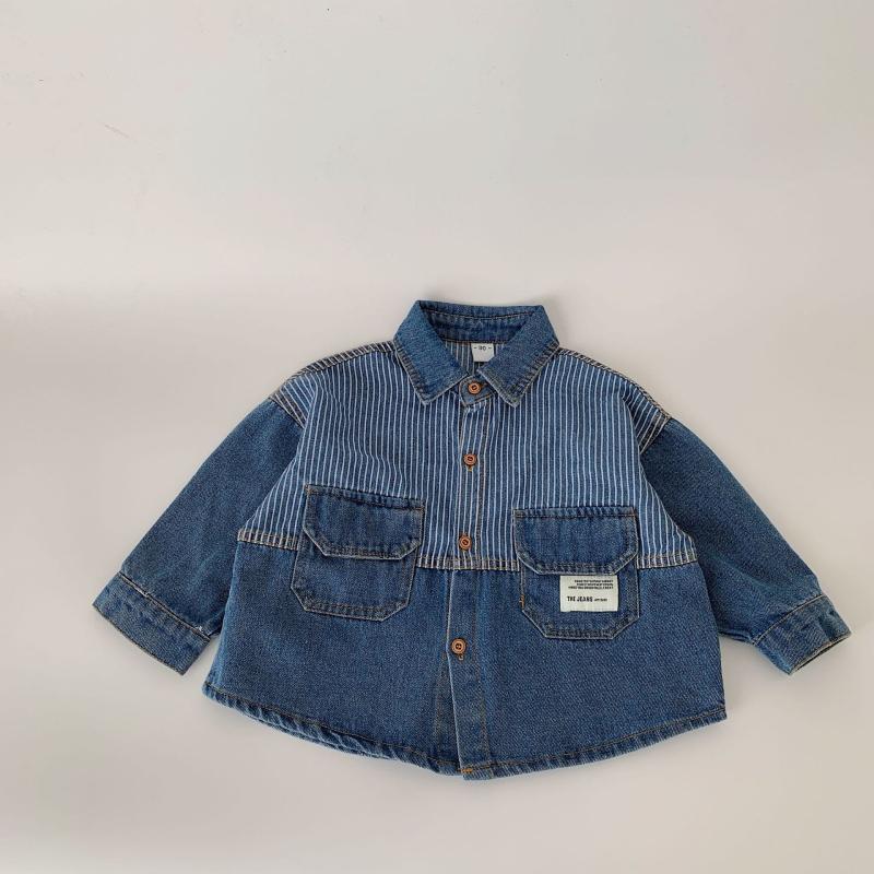 Dječja denimska košulja, korejskog stila, ovratnik rever, dugi rukavi, denim 100% pamuk