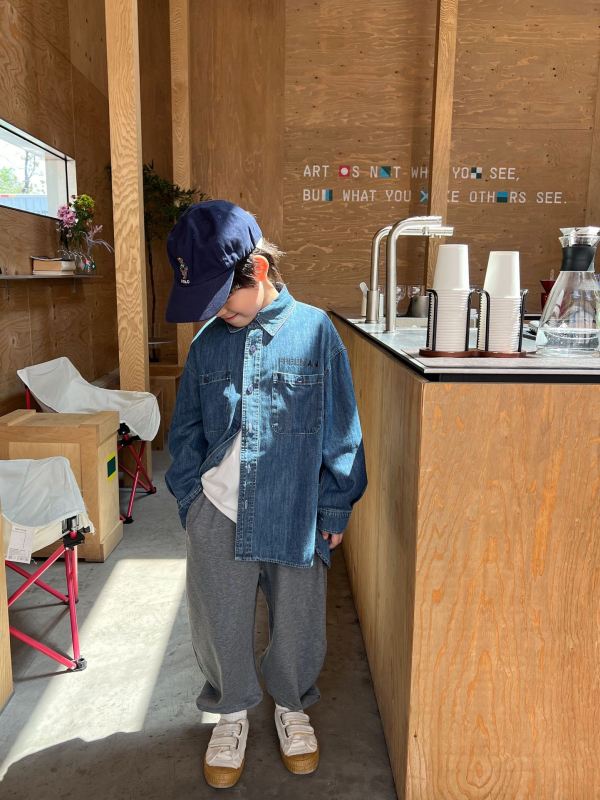 Cămașă denim pentru copii, 95% bumbac, mânecă lungă, unisex, toamnă 2025, cu litere