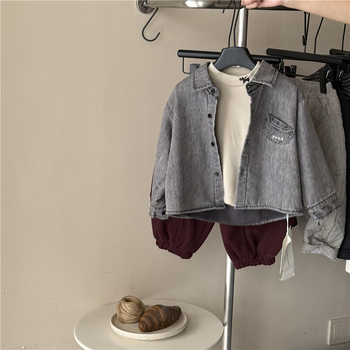 Cămașă din denim pentru copii cu căptușeală de fleece, stil coreean, mâneci lungi, 95% bumbac, pentru 1–3 ani