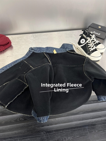 Bērnu džinsa krekliņa-jaka ar vilnas pildījumu ziemai – apkakle, garas piedurknes, bieza auduma