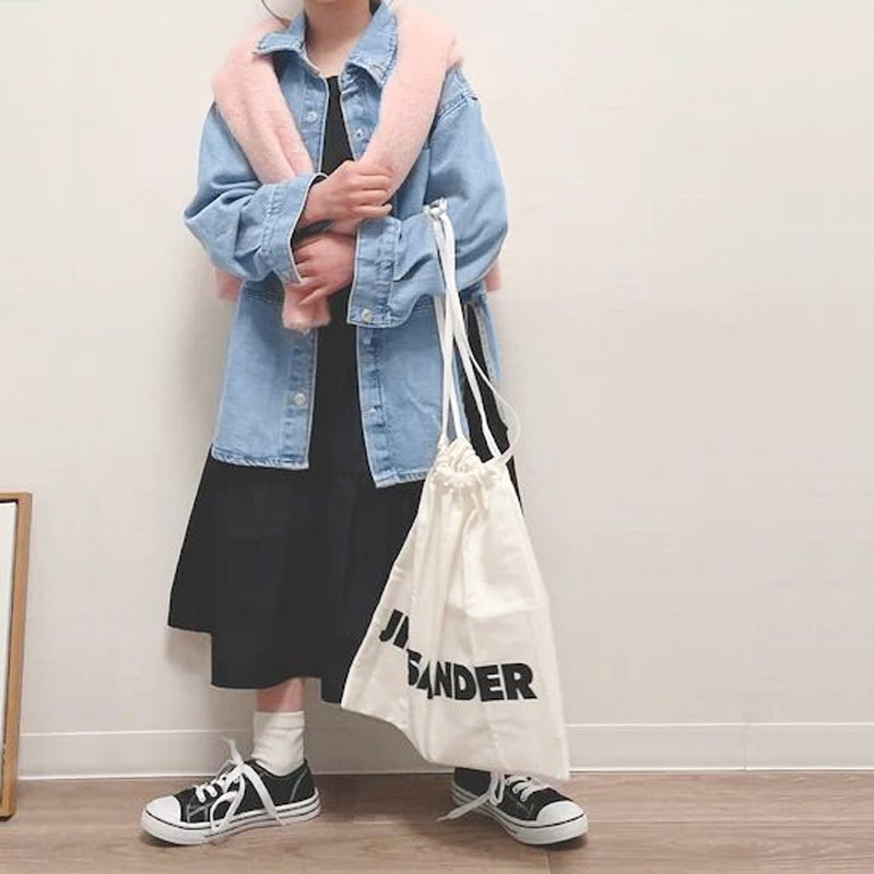 Jachetă din denim pentru fete, stil japonez, lungime medie, croială lejeră, închidere cu nasturi, model solid, fără glugă, pentru copii 3–8 ani.