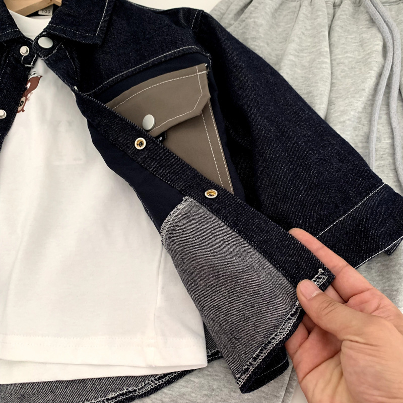 Cămașă denim pentru băieți, stil coreean, mâneca lungă, 95% bumbac, nasturi în față