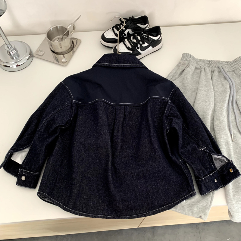 Cămașă denim pentru băieți, stil coreean, mâneca lungă, 95% bumbac, nasturi în față