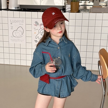 Djevojačka jesenska denim košulja s vezom, ležernog stila, 2025