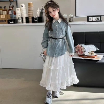 Set din două piese pentru fetițe: rochie-bluză, stil coreean, cu glugă detașabilă, închidere cu un singur nasture, primăvară-toamnă, pentru 1–3 ani