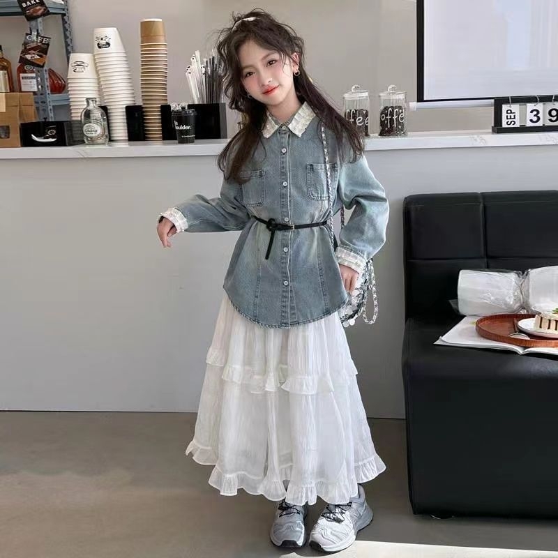 Set din două piese pentru fetițe: rochie-bluză, stil coreean, cu glugă detașabilă, închidere cu un singur nasture, primăvară-toamnă, pentru 1–3 ani