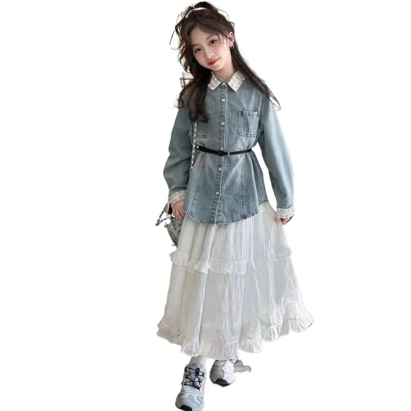 Set din două piese pentru fetițe: rochie-bluză, stil coreean, cu glugă detașabilă, închidere cu un singur nasture, primăvară-toamnă, pentru 1–3 ani