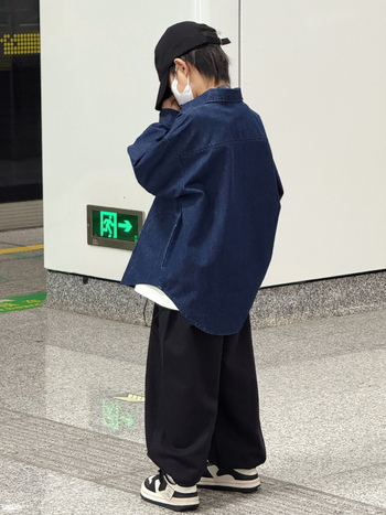 Set pentru băieți: cămașă și geacă din denim, stil coreean, 95% bumbac, finiș moale, culoare solidă, pentru primăvară