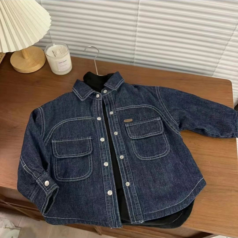Dječja džins košulja-jaknica s polo ovratnikom, dugi rukavi, japansko-korejski stil, 71-80% pamuka