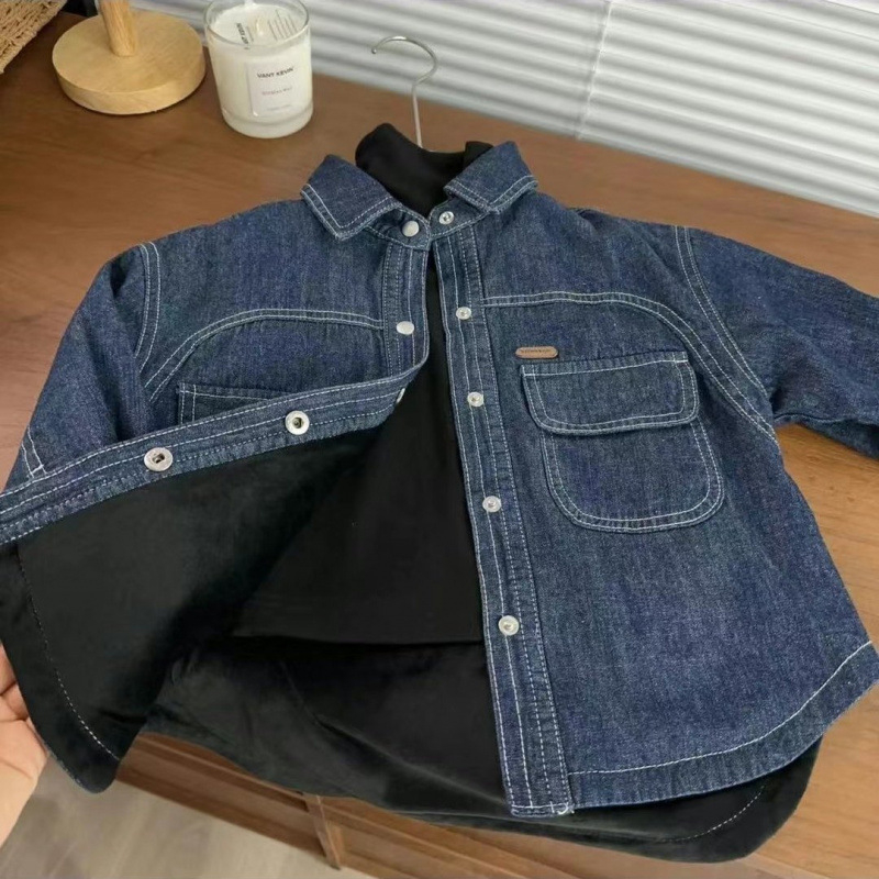 Dječja džins košulja-jaknica s polo ovratnikom, dugi rukavi, japansko-korejski stil, 71-80% pamuka