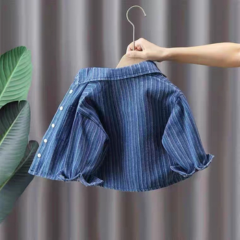 Cămașă denim pentru băieți, stil coreean, mâneci lungi, guler drept pătrat, toamnă 2025, pentru vârsta 3-8 ani