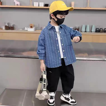 Cămașă denim pentru băieți, stil coreean, mâneci lungi, guler drept pătrat, toamnă 2025, pentru vârsta 3-8 ani
