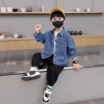 Cămașă denim pentru băieți, stil coreean, mâneci lungi, guler drept pătrat, toamnă 2025, pentru vârsta 3-8 ani