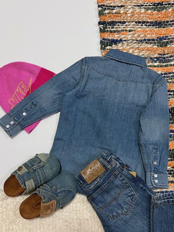 Set denim pentru părinte și copil: cămașă și geacă, nasturi perlați, unisex, 100% bumbac, stil lejer, pentru copii 3–8 ani, toamnă 2025