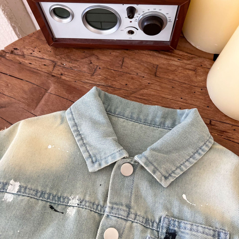 Zēnu divdaļīgs džinsa komplekts: īsrokājā krekliņš un šorti, viegls, mīksts džinsa audums, vienkrāsains, vasaras apģērbs