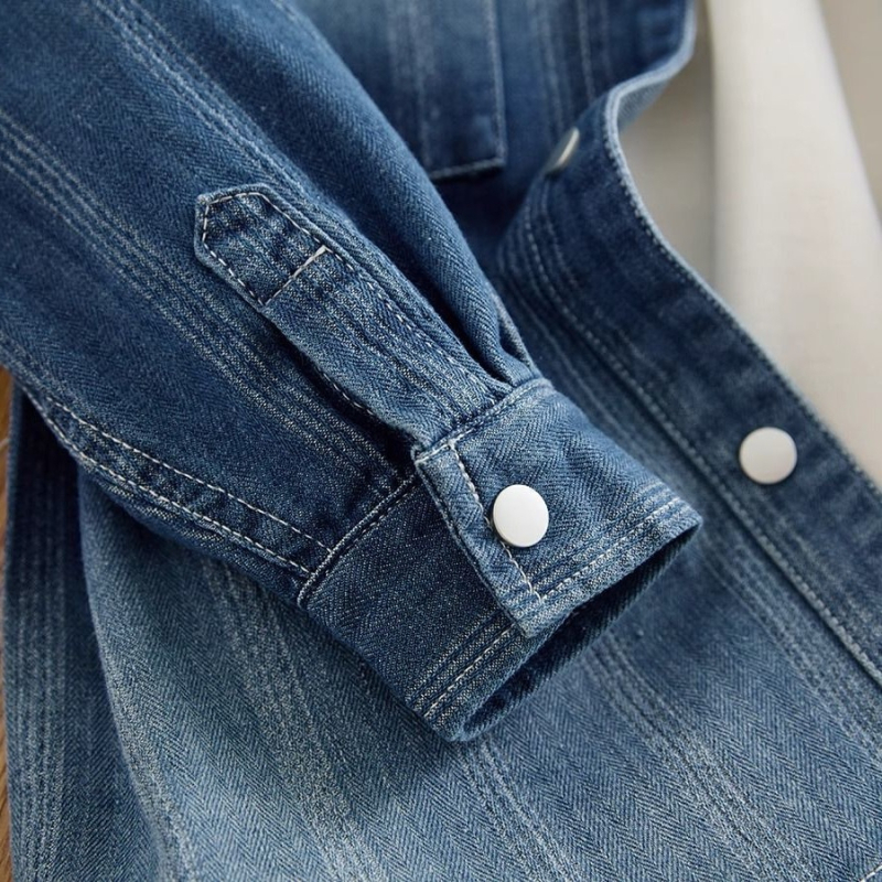 Jachetă denim pentru băieți cu finisaj gradient, stil pastoral, guler rever, mâneci lungi, primăvară-toamnă