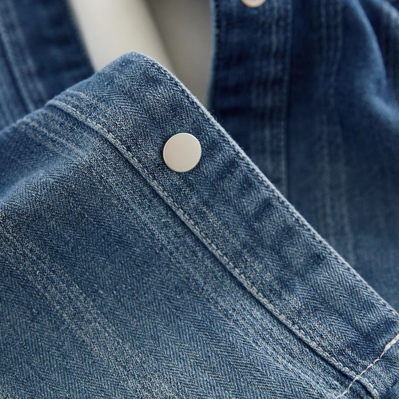 Jachetă denim pentru băieți cu finisaj gradient, stil pastoral, guler rever, mâneci lungi, primăvară-toamnă