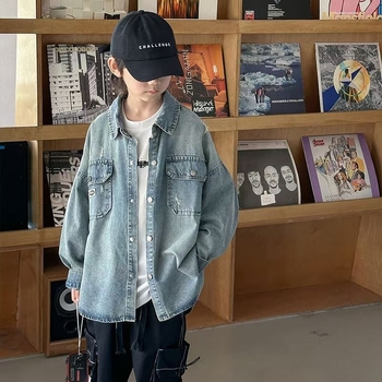 Jachetă denim pentru băieți – primăvară, stil casual, bumbac denim, fără glugă, pentru nou-născuți 0–1 ani