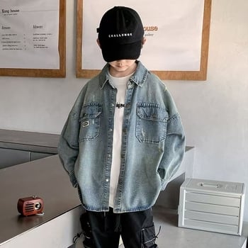 Jachetă denim pentru băieți – primăvară, stil casual, bumbac denim, fără glugă, pentru nou-născuți 0–1 ani