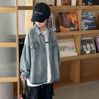 Jachetă denim pentru băieți – primăvară, stil casual, bumbac denim, fără glugă, pentru nou-născuți 0–1 ani