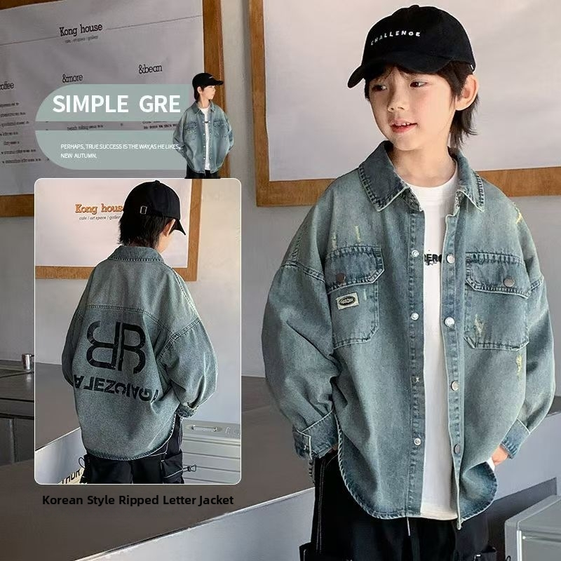 Berniukams pavasario džinsinis švarkas – kasdienis stilius, medvilnės džinsas, be gobtuvo, naujagimiams 0–1 m.