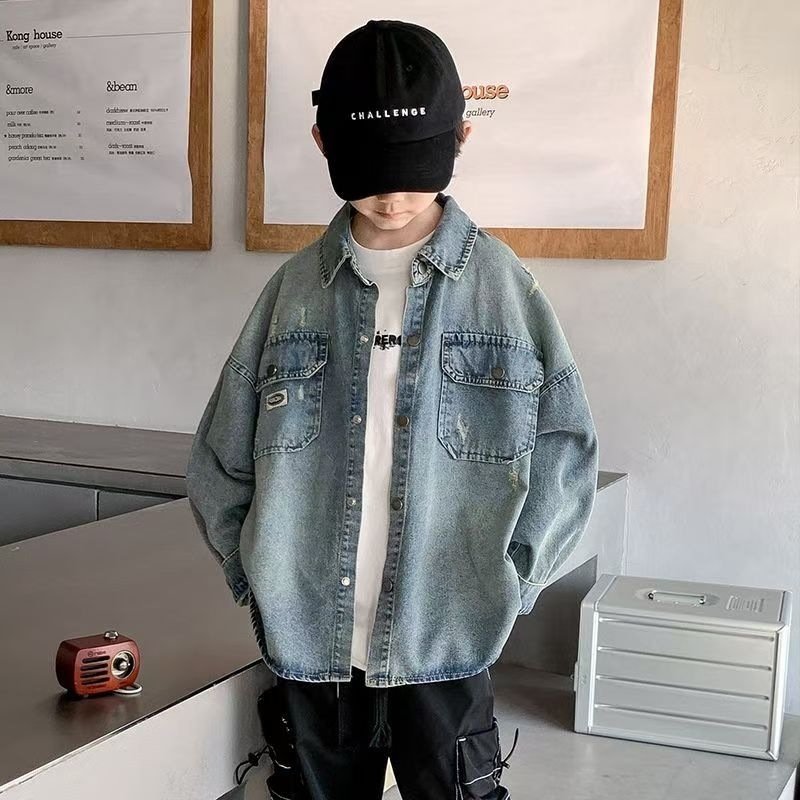 Jachetă denim pentru băieți – primăvară, stil casual, bumbac denim, fără glugă, pentru nou-născuți 0–1 ani