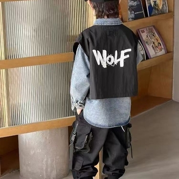 Jachetă denim pentru băieți – stil coreean, material denim/cotton, închidere cu nasturi, fără glugă, primăvară-toamnă (3-8 ani)