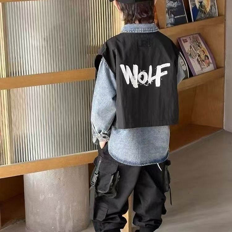 Jachetă denim pentru băieți – stil coreean, material denim/cotton, închidere cu nasturi, fără glugă, primăvară-toamnă (3-8 ani)