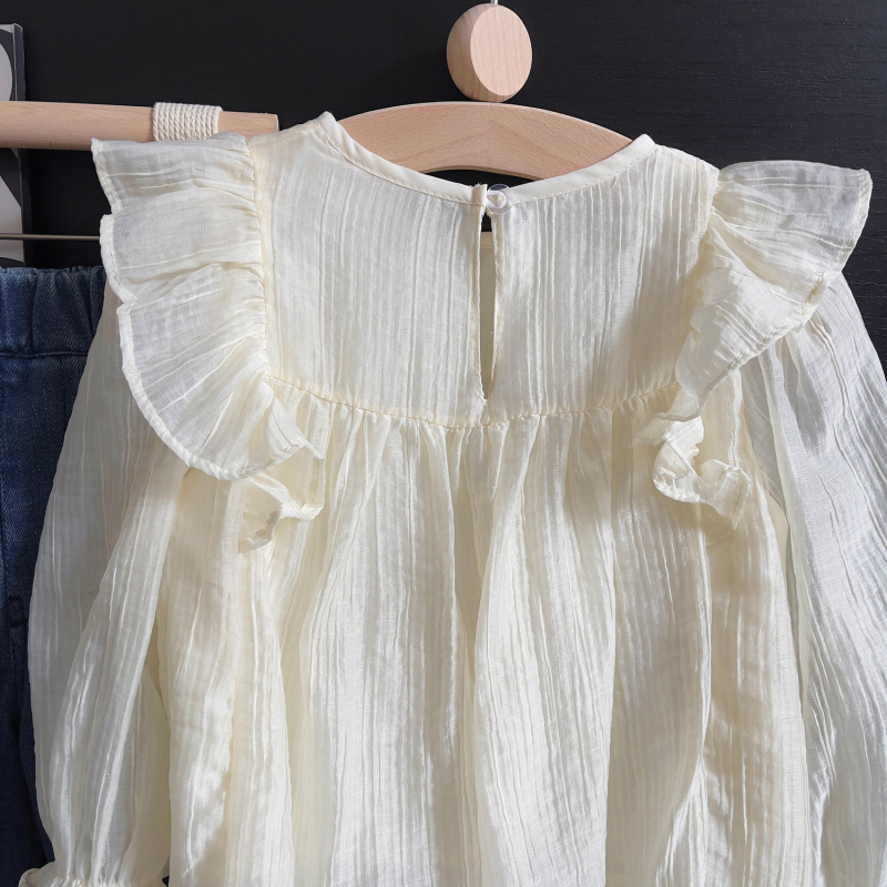 Ženski dvodjelni komplet za djevojčice: bluza s dugim rukavima i izšivane traper hlače, korejski stil, glavni materijal 85% pamuk, za djecu 3–8 godina, proljeće–jesen