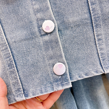 Dječji proljetni trodijelni komplet za djevojčice: košulja s čipkom i ovratnikom, denim prsluk i hlače; poliesterska smjesa, mekan materijal; za uzrast 3–8 godina (proljeće–jesen)
