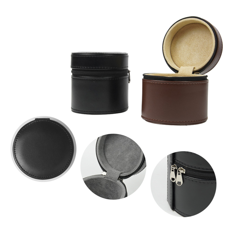PU kožna okrugla kutija za pohranu satova, zip zatvarač, ispis logotipa, prilagodljiva