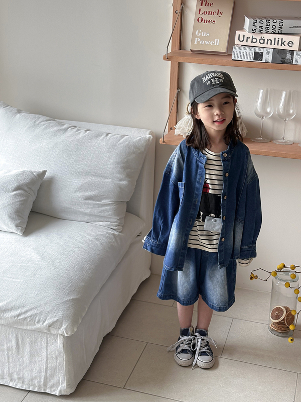 Dječji dvodjelni denim set: košulja-jakna i šorc, korejski stil, pamuk 85%, dugi rukavi, za uzrast 3-8 godina