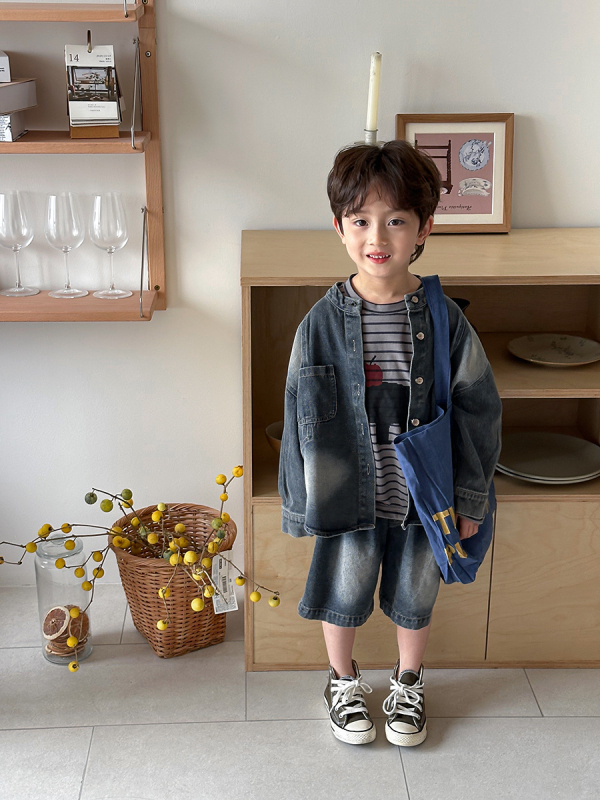 Dječji dvodjelni denim set: košulja-jakna i šorc, korejski stil, pamuk 85%, dugi rukavi, za uzrast 3-8 godina