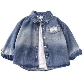 Fiúknak készült farmerdzseki, tavasz–ősz, pamut, egysoros gombolás