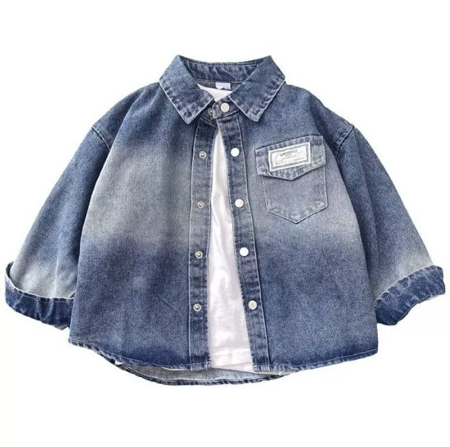 Fiúknak készült farmerdzseki, tavasz–ősz, pamut, egysoros gombolás