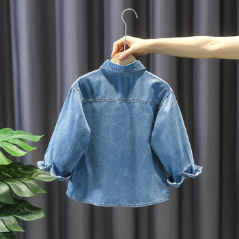 Cămașă din denim pentru copii, guler rever, mâneci lungi, 100% bumbac, ușoară, pentru toate anotimpurile